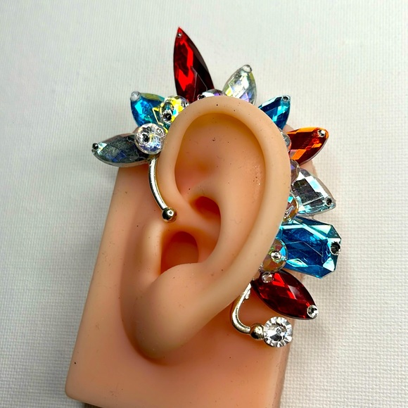 Red white and blue rhinestone ear cuff - Picture 1 of 3